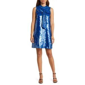 CIEBON Womens Medium Blue Anita Bow Sequin Sleeveless Mini Cocktail Party Dress
